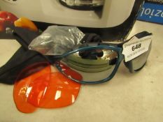 Sun Glasses - Blue Frame Black Lenses (Lenses Are Changeable to Orange) Includes Neck Strap &