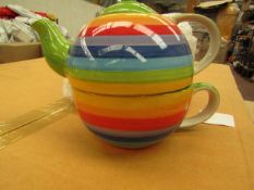 2 x 1 Cup Rainbow Design Teapots with Cups. New