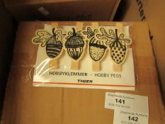 Box of 20 packs of 4 Tiger Wooden Hobby Pegs. New & Packaged