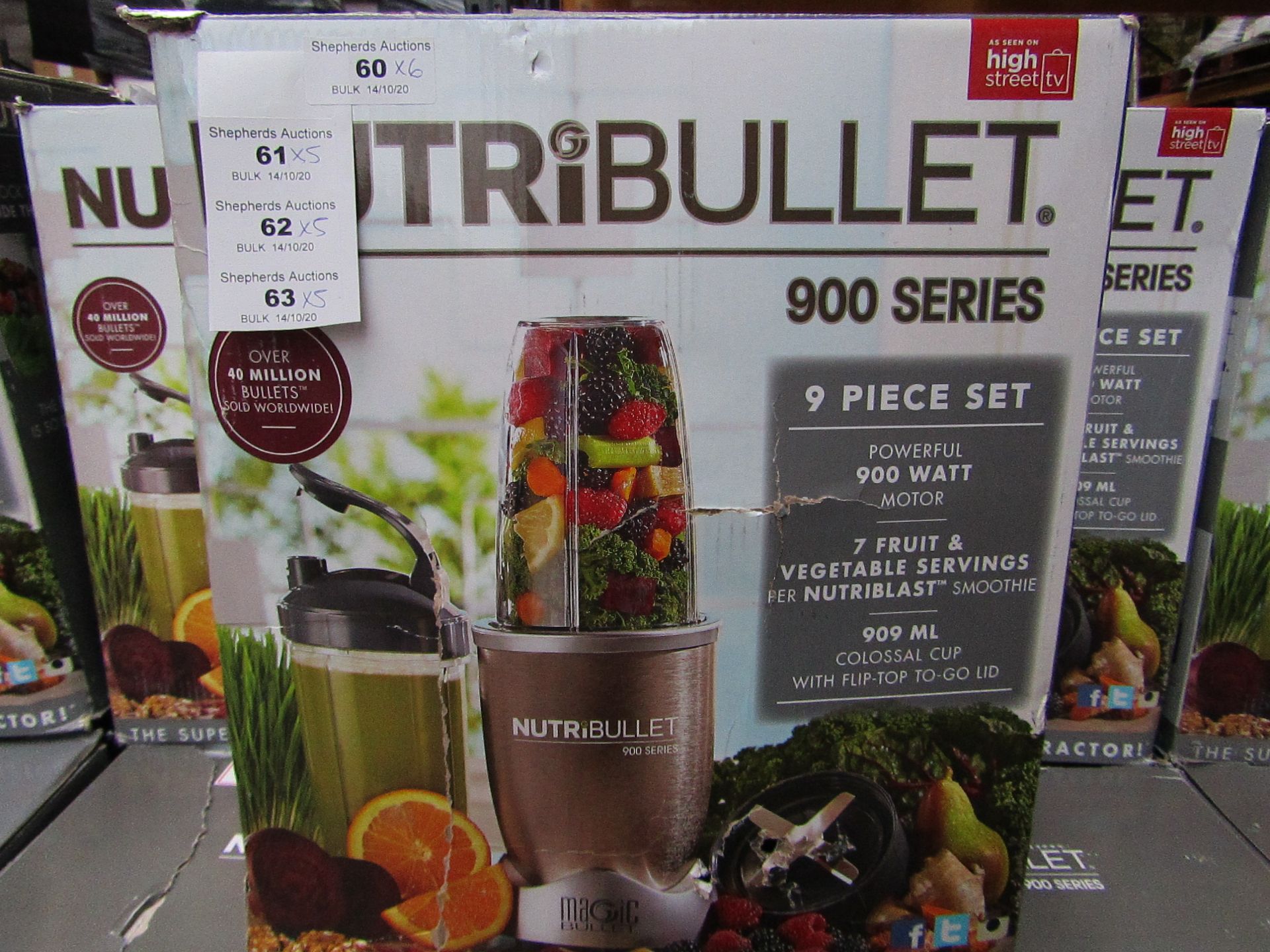 | 6X | NUTRI BULLET 900 SERIES | UNCHECKED AND BOXED | NO ONLINE RE SALE | SKU C5060191467353 |