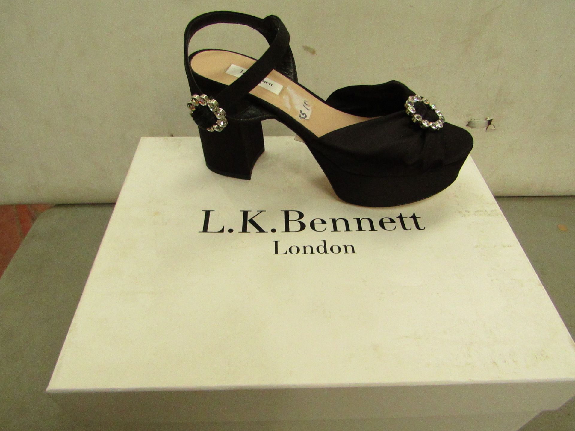 LK Bennett Ladies Eline Black Satin Sandals size 36 RRP £235 new & boxed