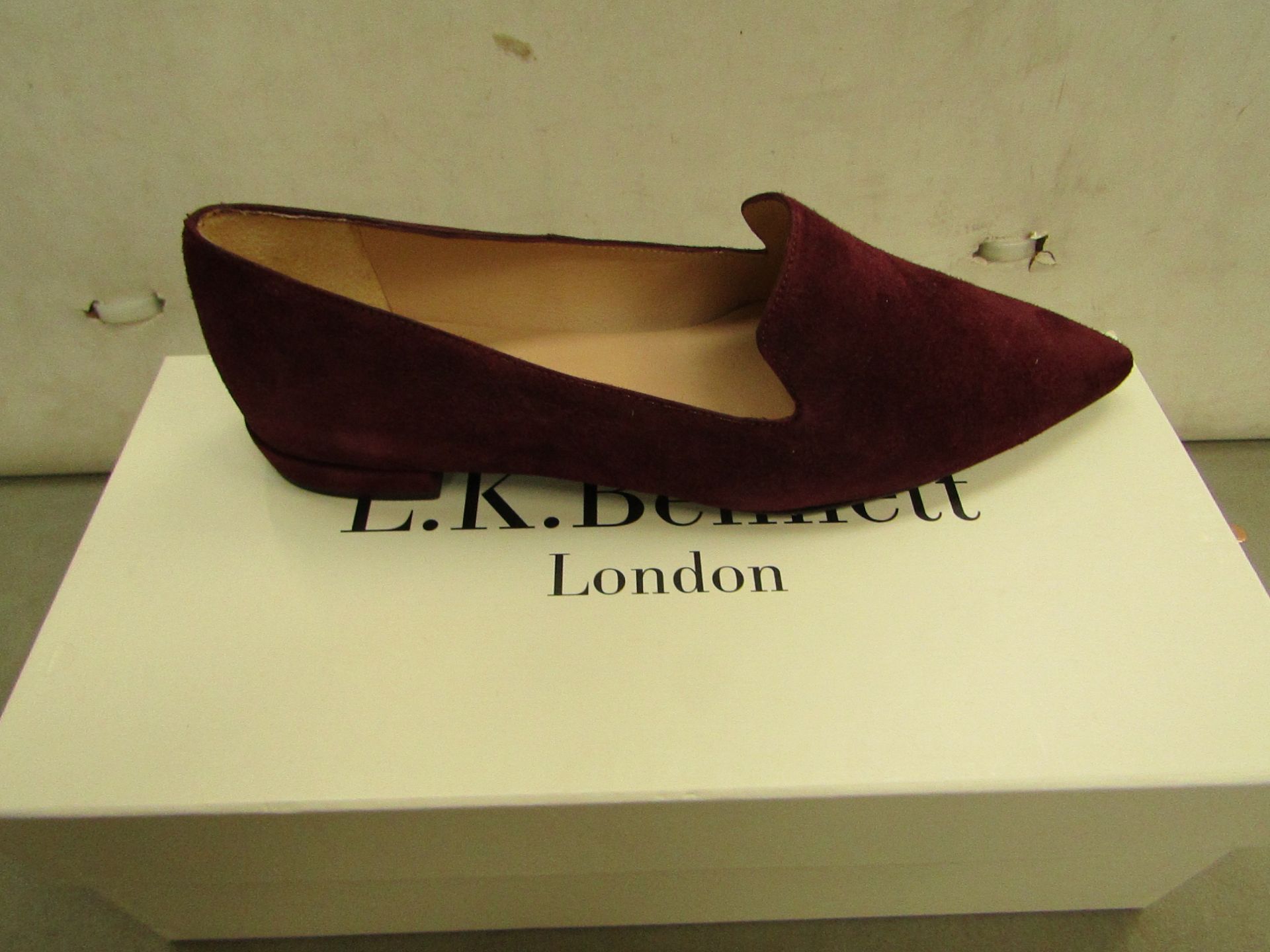 LK Bennett Ladies Arie Burgandy Suede Flat Shoe size 36 RRP £150 new & boxed