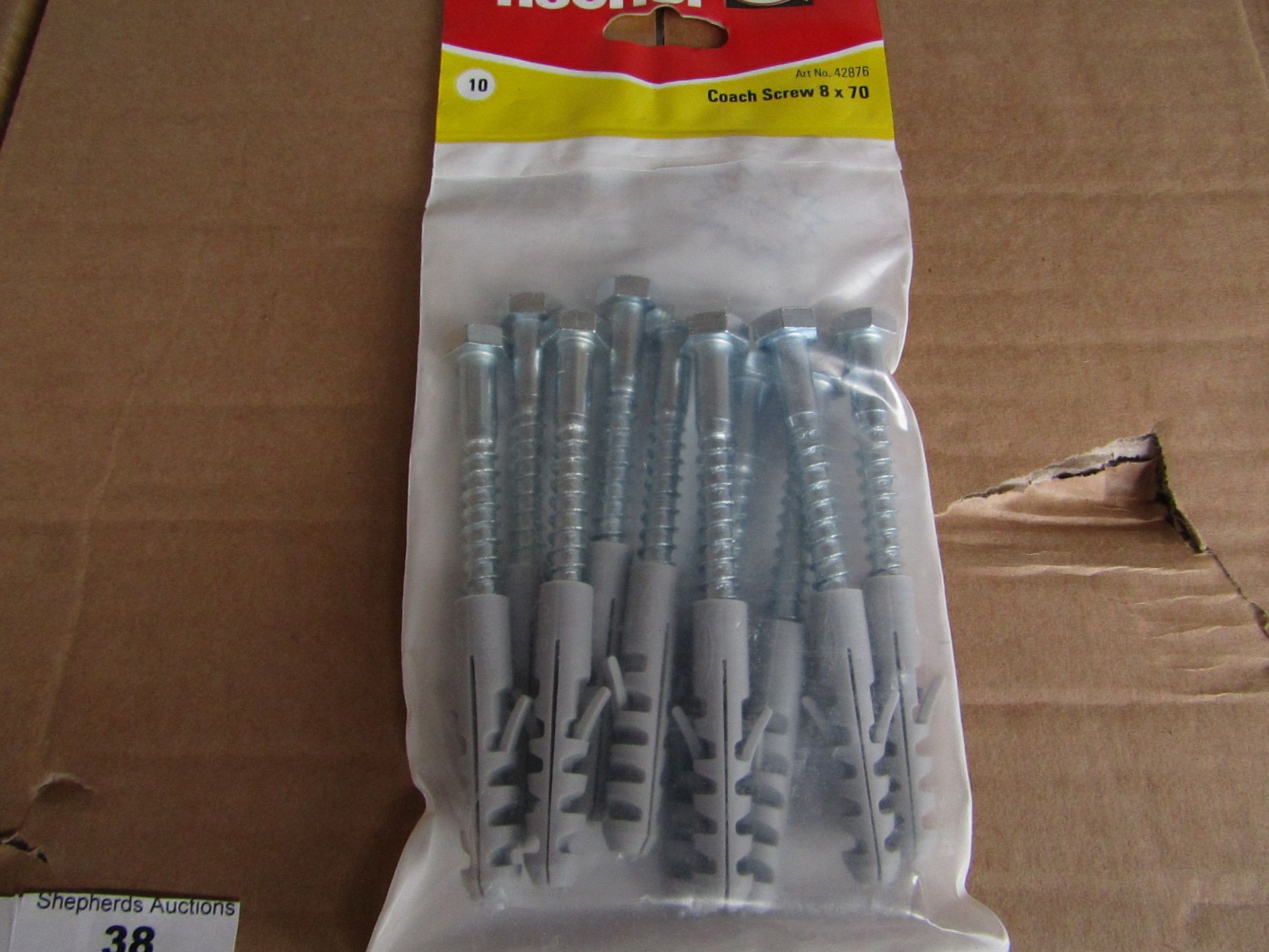 5x Fischer - Coach Screw 8 x 70 (Packs of 10) - New & Packaged.