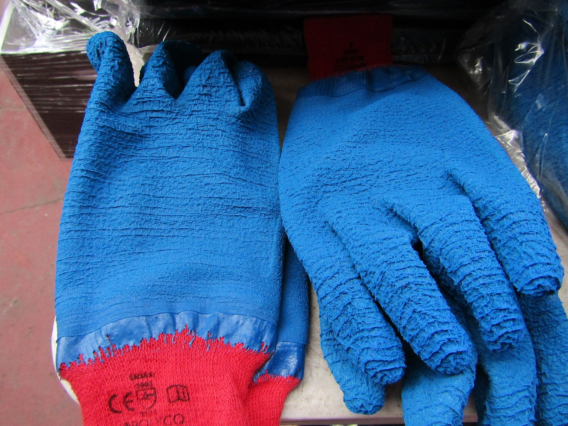 2x Pairs of PolyCo - Blue Grip Gloves - Size 9 - All New.