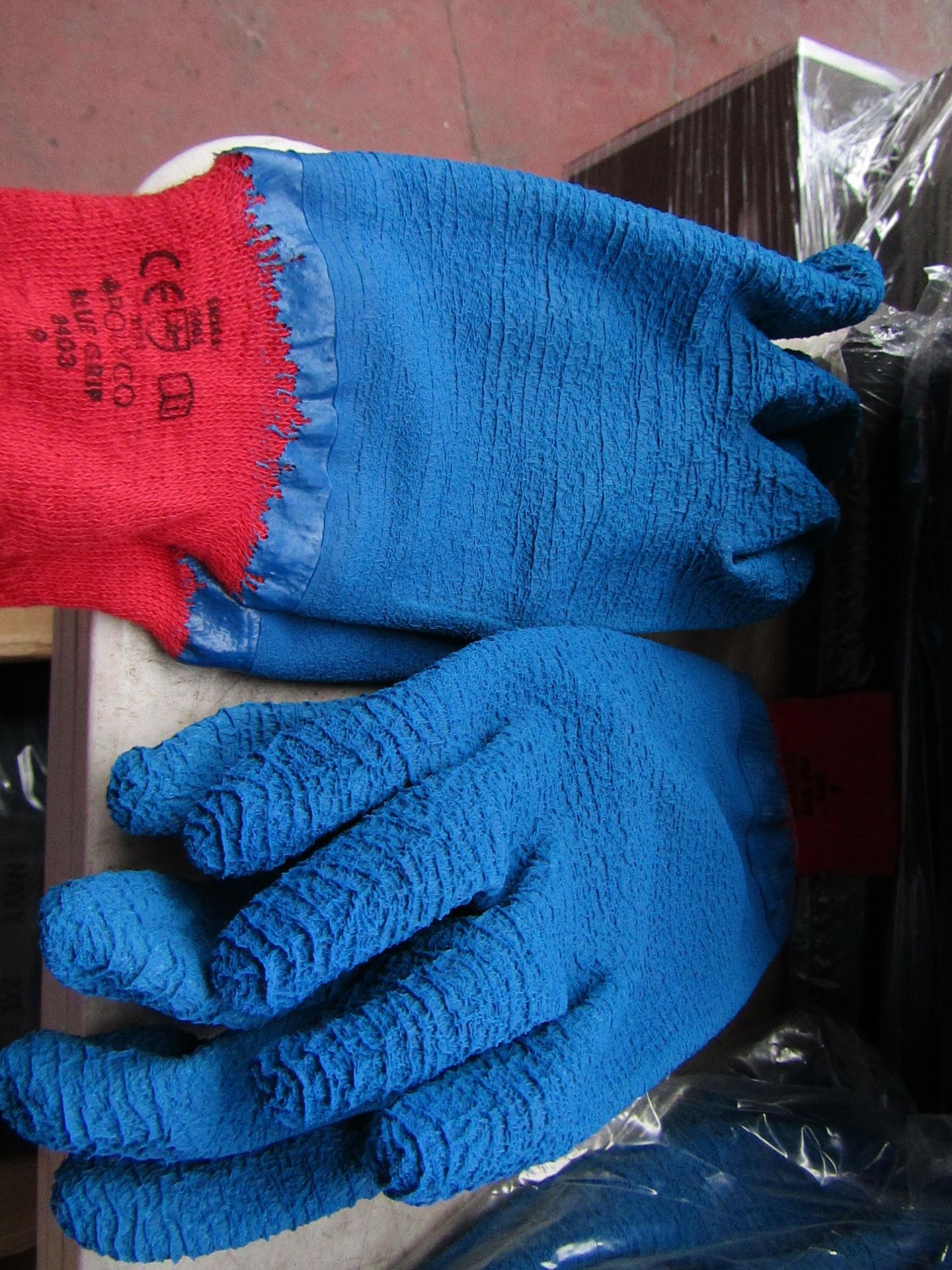 2x Pairs of PolyCo - Blue Grip Gloves - Size 9 - All New.