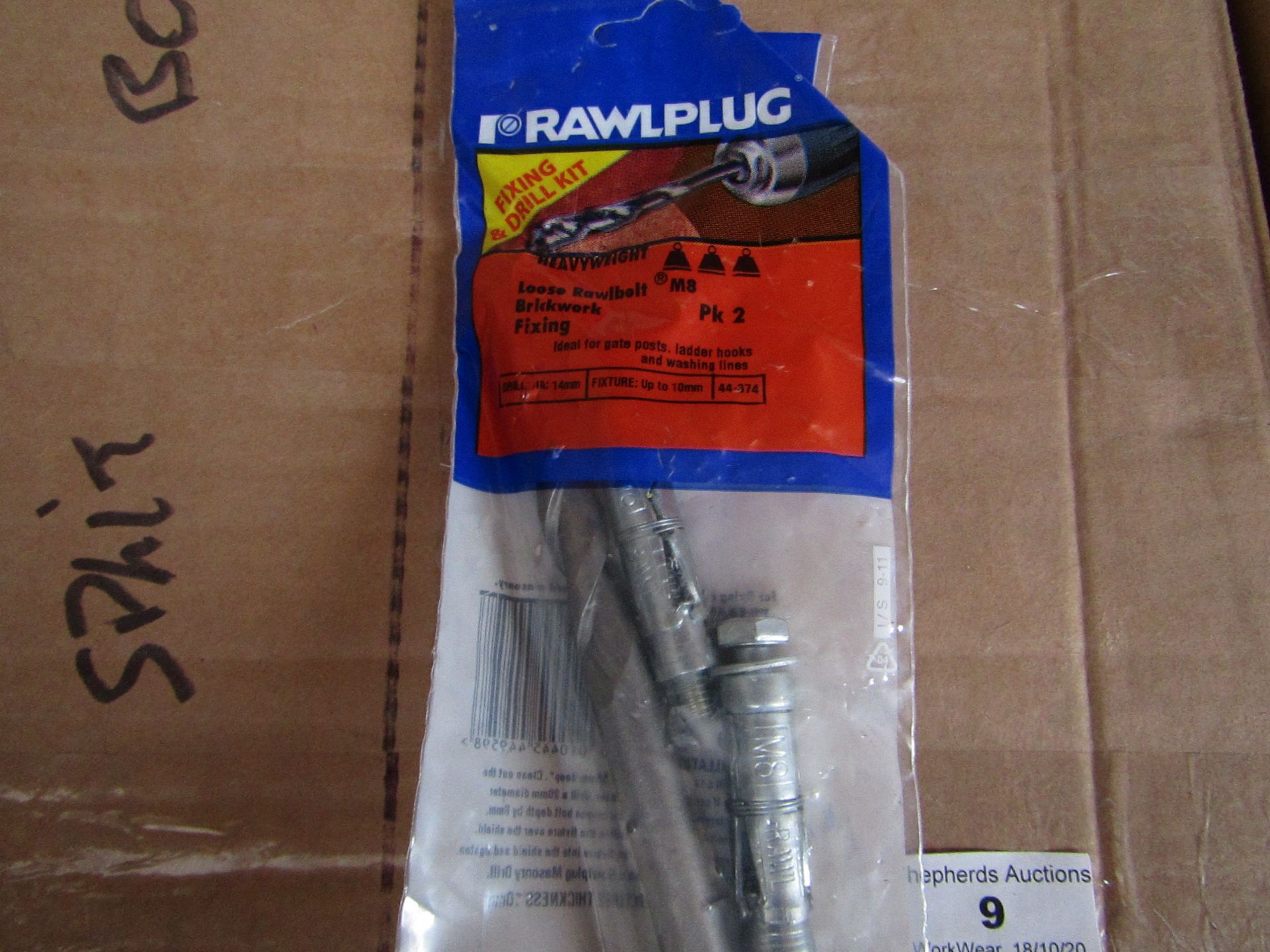 12x Rawl Plug - Loose Rawlbolt Brickwork Fixing (14mm) (Pack of 2 with Free 14mm Drill Bit) -