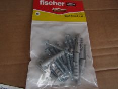 5x Fischer - Coach Screw 6 x 50 (Packs of 10) - New & Packaged.