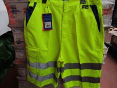 ST WorkWear - Hi-Vis Yellow PolyCotton Shorts - Size Medium - All New & Packaged.