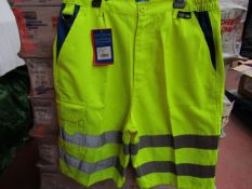 ST WorkWear - Hi-Vis Yellow PolyCotton Shorts - Size Medium - All New & Packaged.