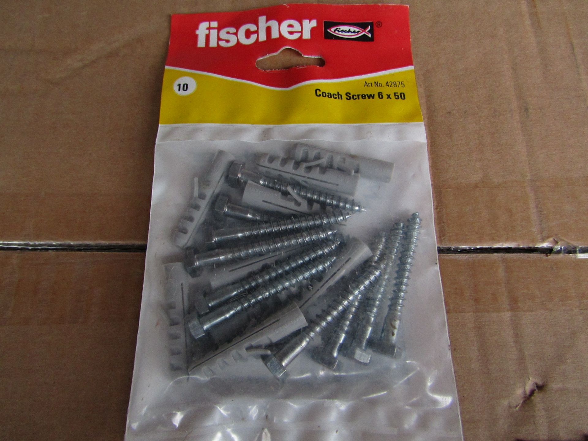 5x Fischer - Coach Screw 6 x 50 (Packs of 10) - New & Packaged.