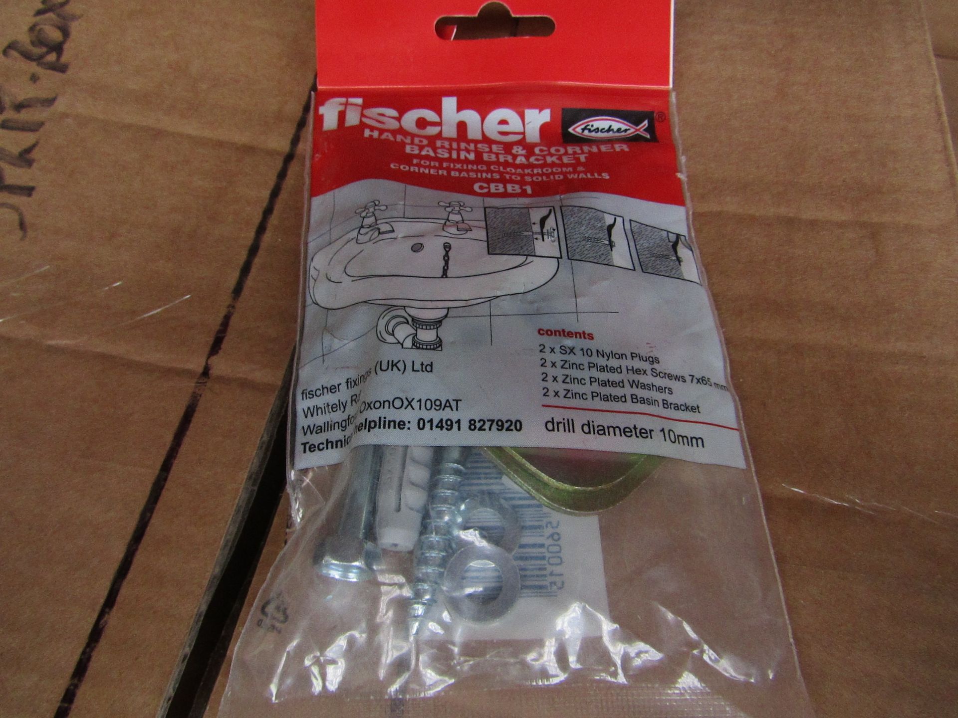 5x Fischer - Hand Rinse & Corner Basin Bracket Drill Diameter 10mm - New & Packaged.