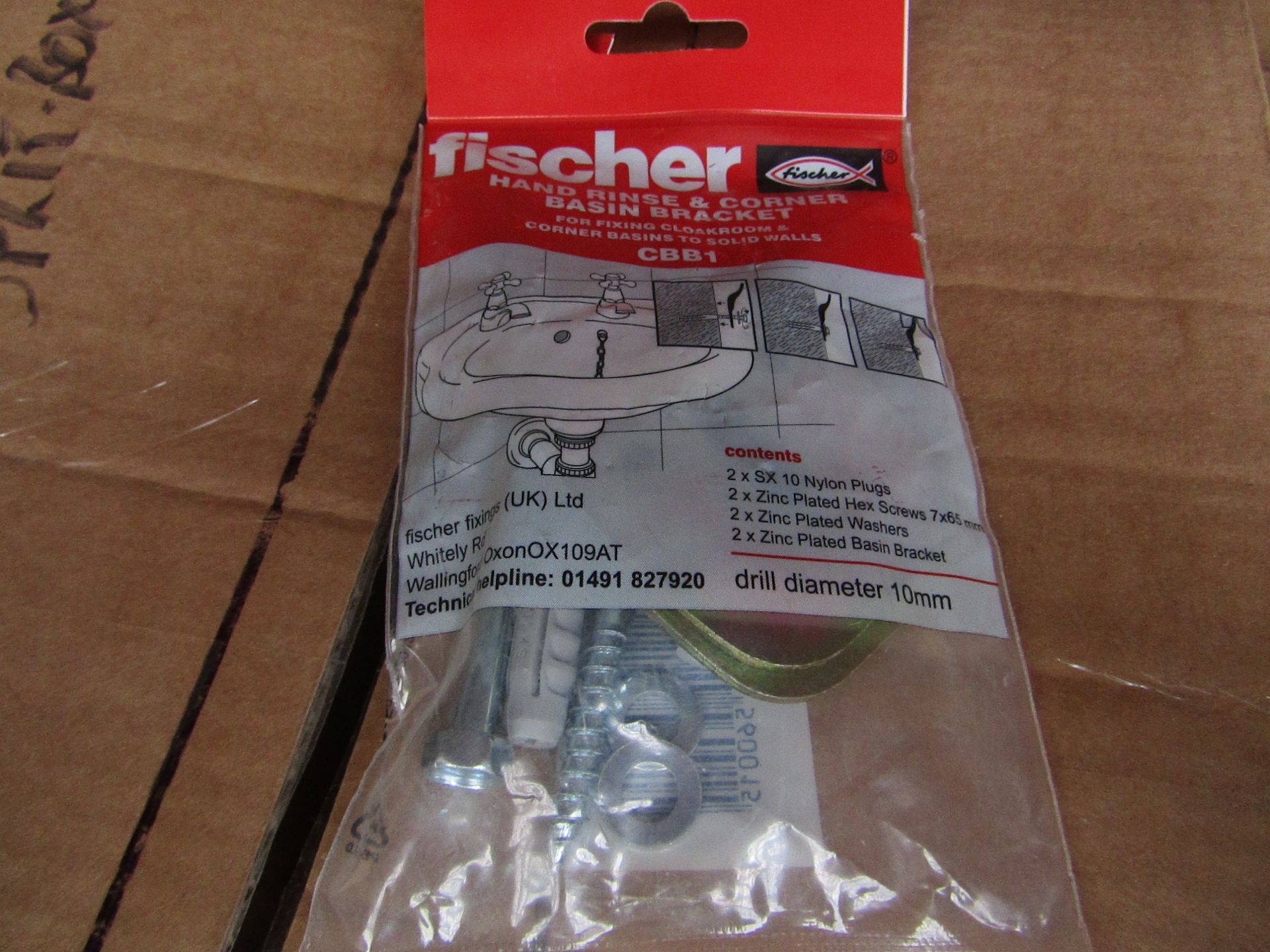 5x Fischer - Hand Rinse & Corner Basin Bracket Drill Diameter 10mm - New & Packaged.