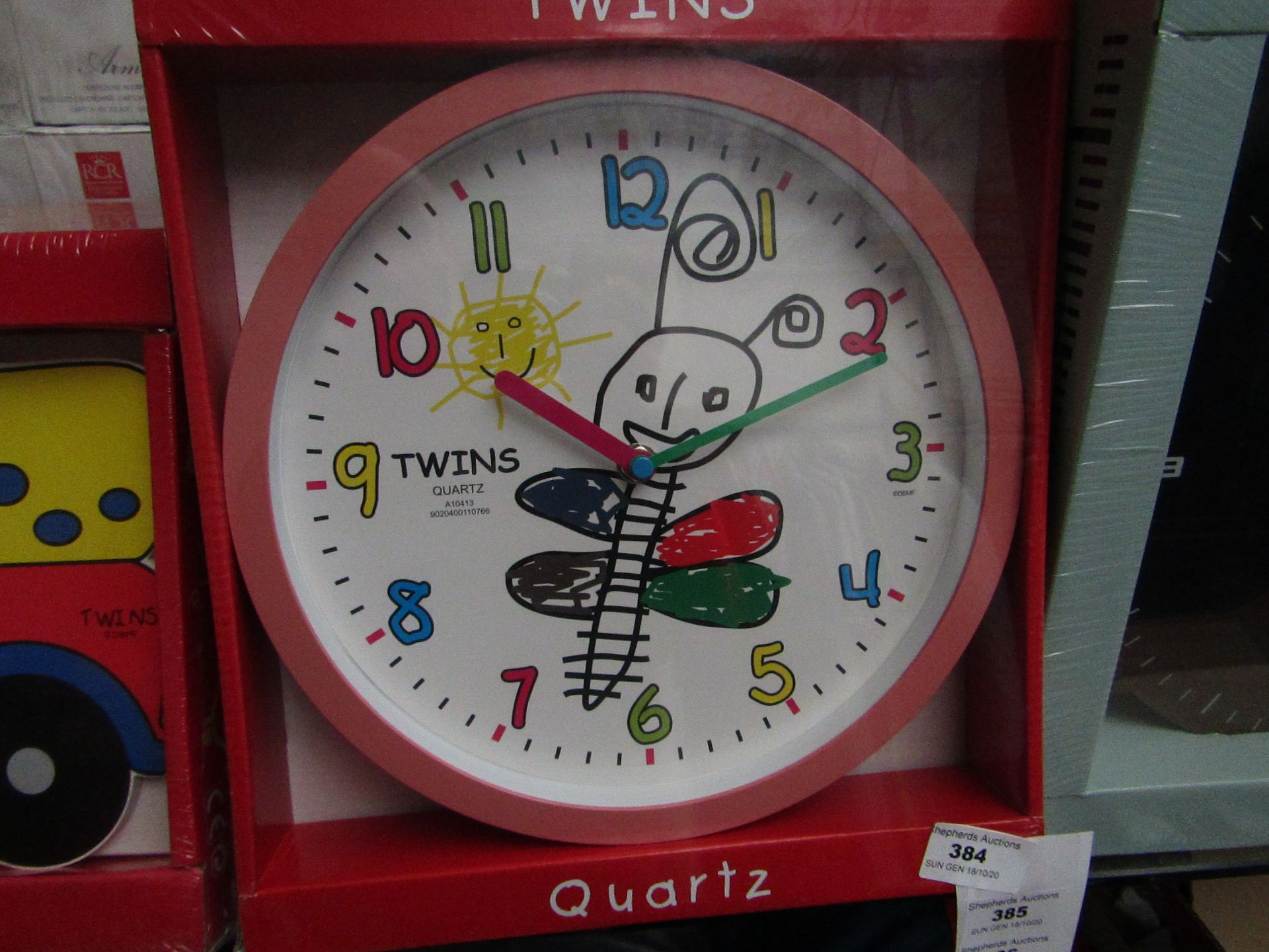 Twins Quartz Kids Wall Clock. 25cm Diameter. New & Boxed