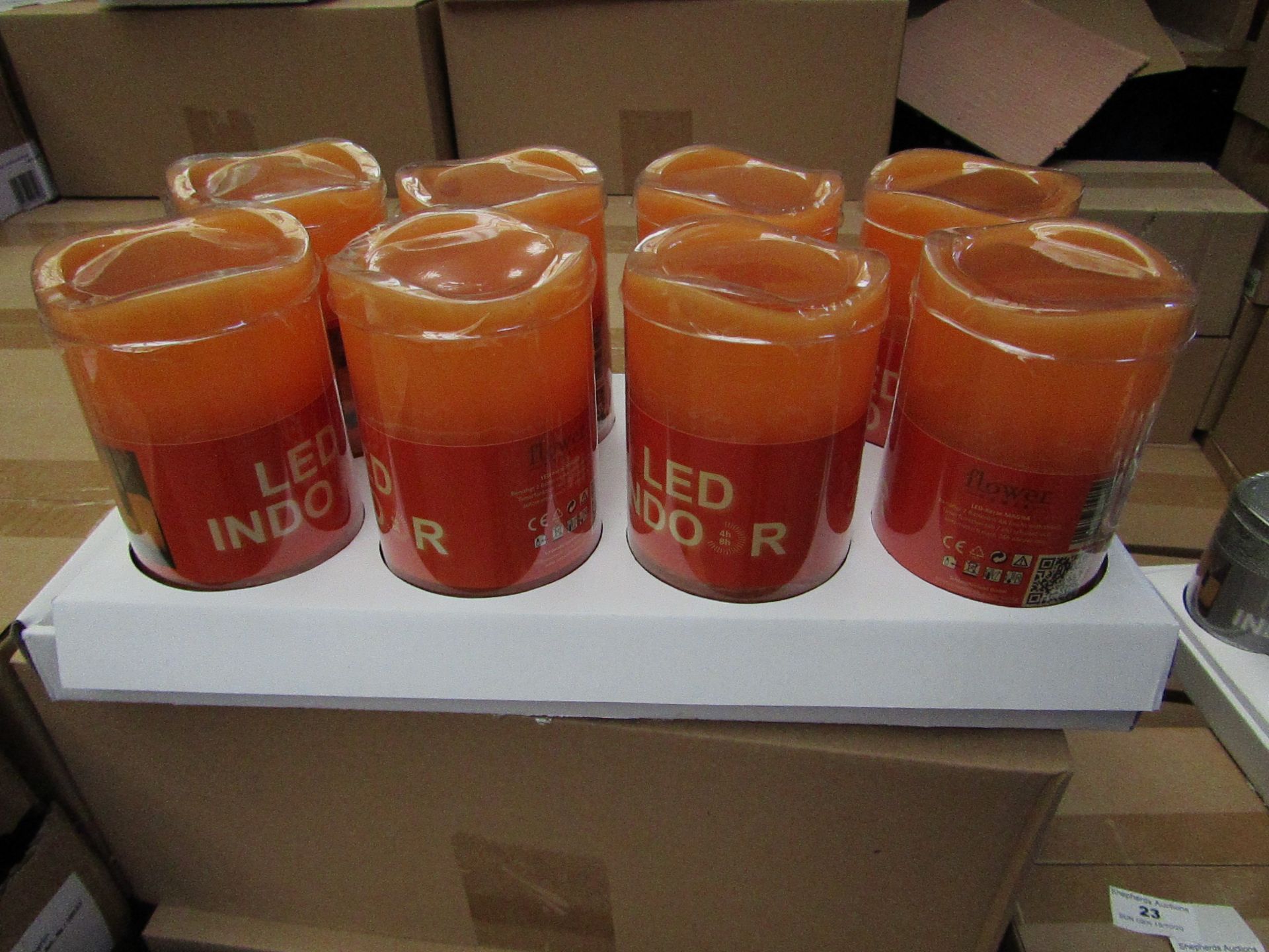 8 x Indoor Battery Operated LED Candles with 4hr or 8hr auto options new & packaged (batteries not