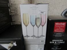 Set of 4 Dunelm Multi Coloured Champagne Flutes. New & Boxed