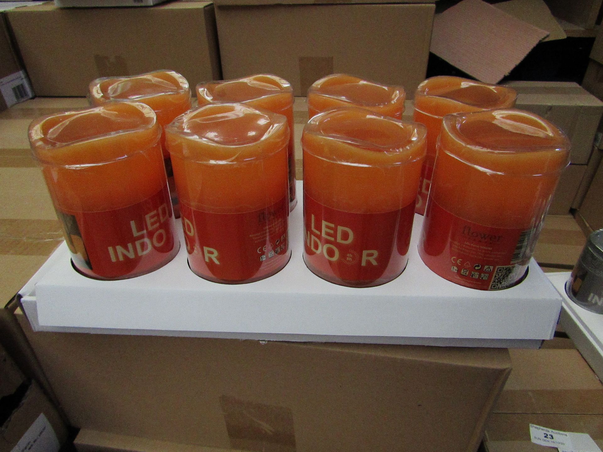 8 x Indoor Battery Operated LED Candles with 4hr or 8hr auto options new & packaged (batteries not