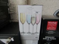 Set of 4 Dunelm Multi Coloured Champagne Flutes. New & Boxed