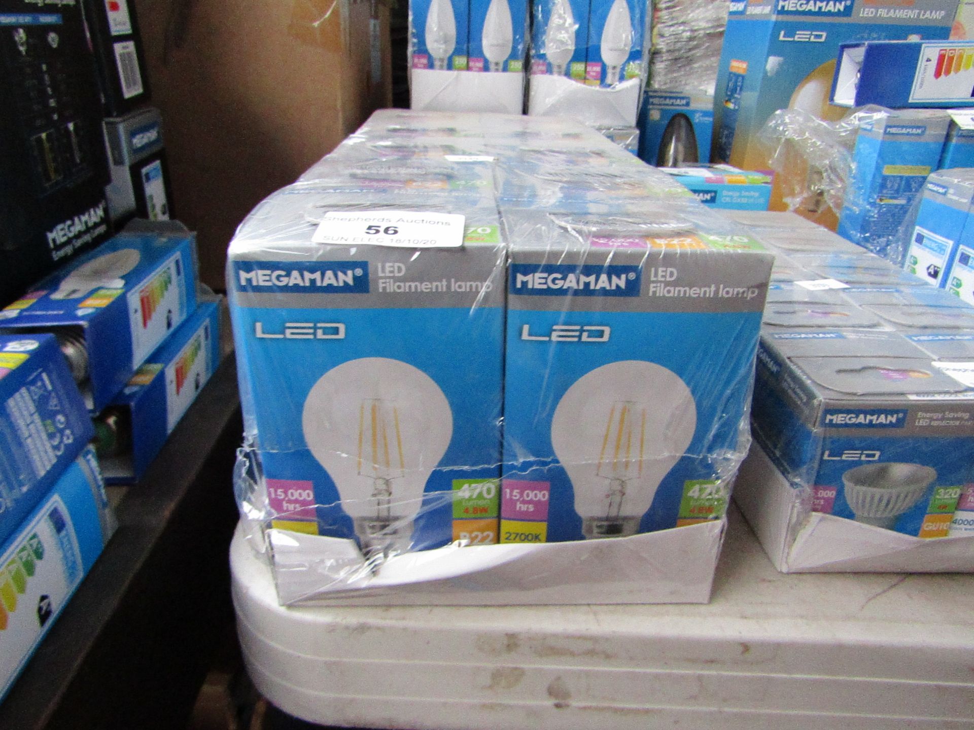 10x Megaman LED Filament lamp, new and boxed. 15,000Hrs / B22 / 470 Lumens