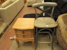 | 2X | COX AND COX ITEMS BEING A BAR STOOL CHAIR AND A BED SIDE CABINET | BOTH WITH DAMAGE |