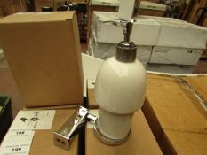 Ceramic soap dispenser with holder, new and boxed. AXZ46