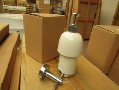 Ceramic soap dispenser with holder, new and boxed. AF46