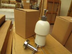 Ceramic soap dispenser with holder, new and boxed. AF46