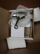 Mono block basin mixer with click-clack waste, new and boxed.