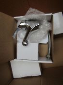 Mono block basin mixer with click-clack waste, new and boxed.