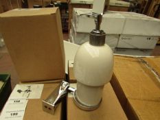 Ceramic soap dispenser with holder, new and boxed. AXZ46