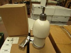 Ceramic soap dispenser with holder, new and boxed. AXZ46