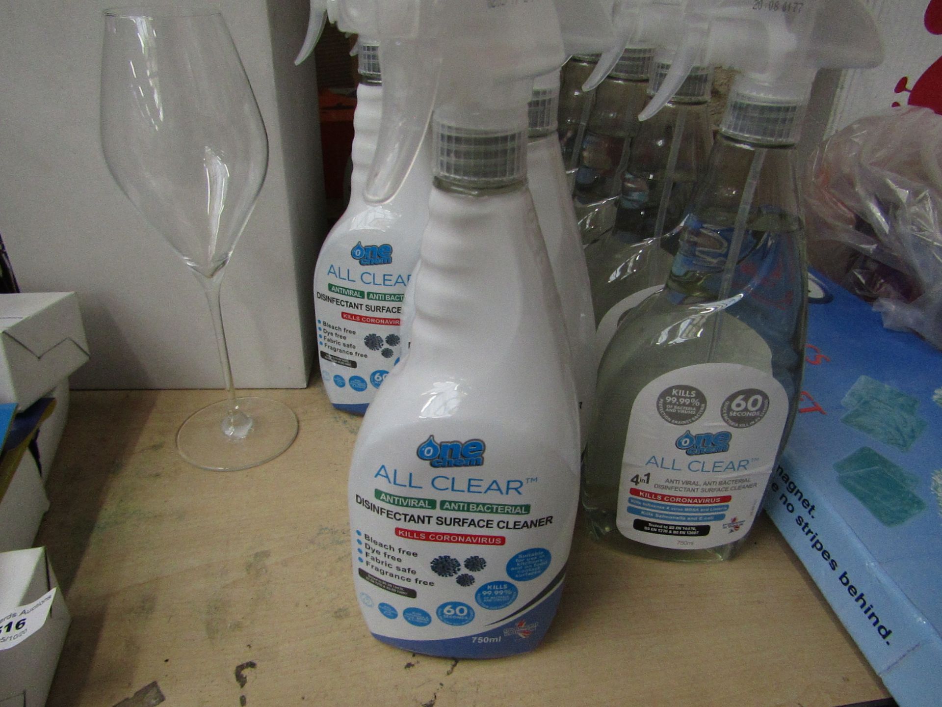 7x 750ml Spray bottles of One chem All clear surface spray says kills CoronaVirus.