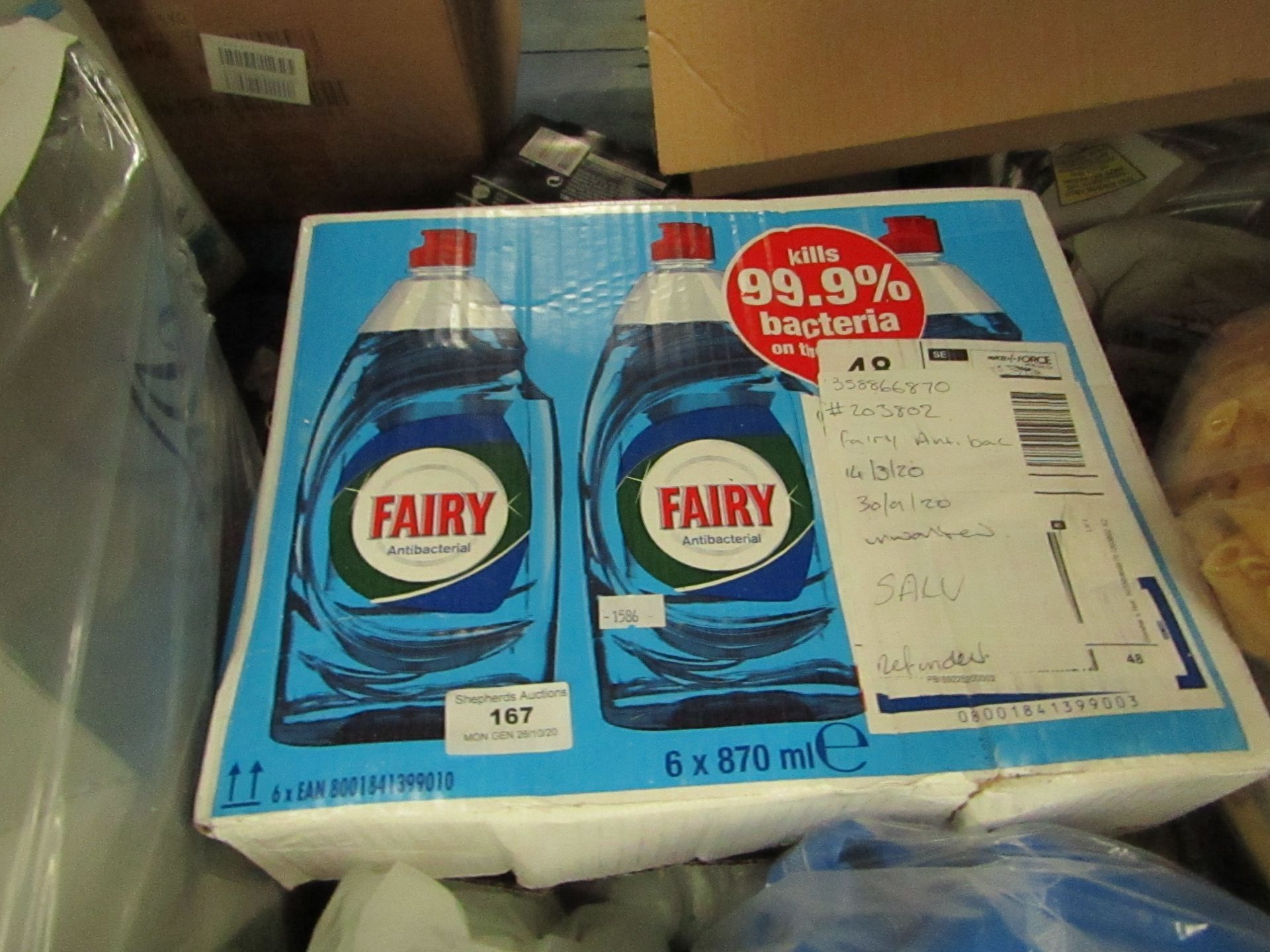 6x Fairy - AntiBacterial Dish Soap 870ml - All Unused & Boxed.