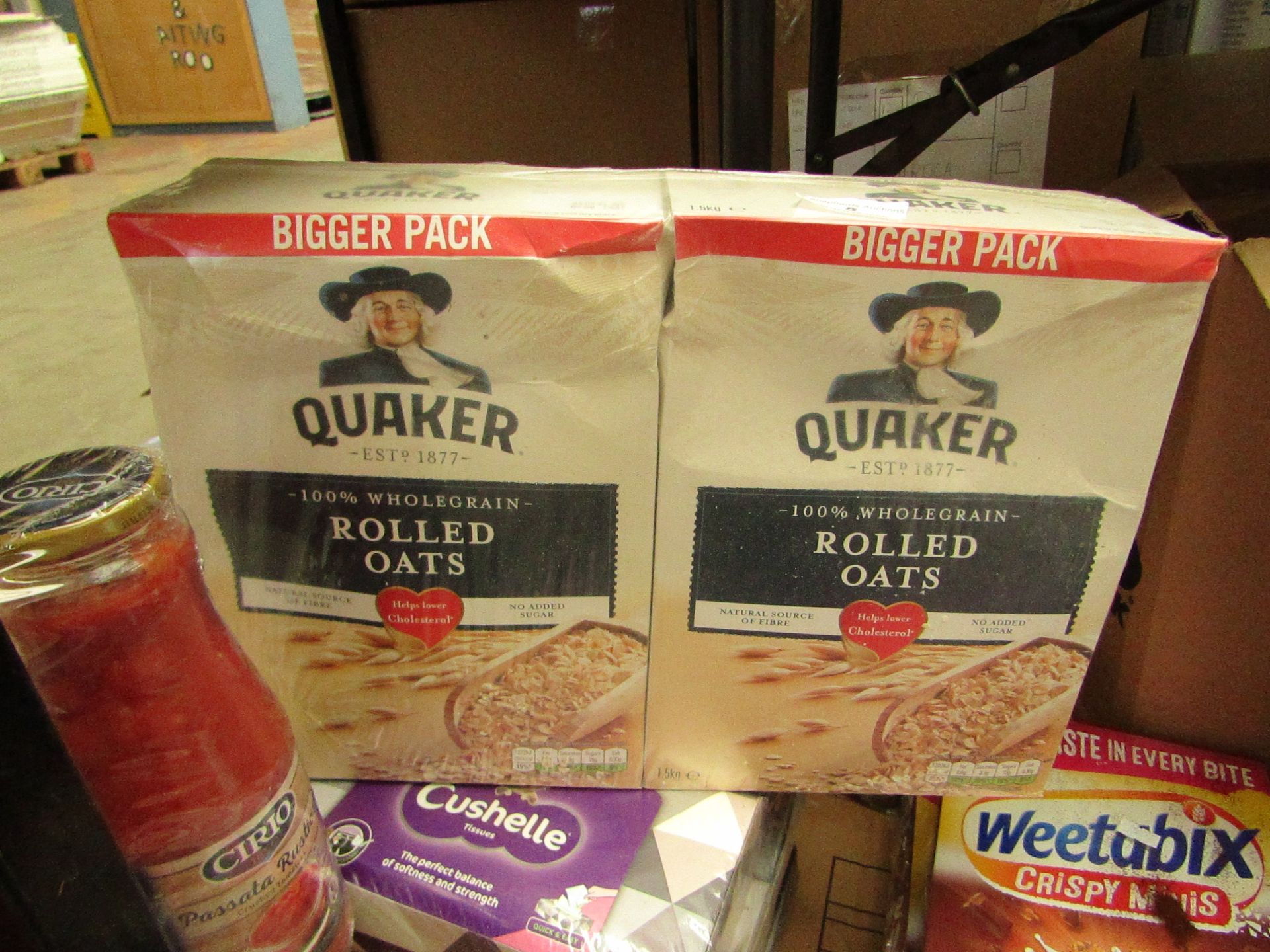 2x Quaker - Rolled Oats 1.5kg - BB - 03/07/21 - Boxed & Packaged.