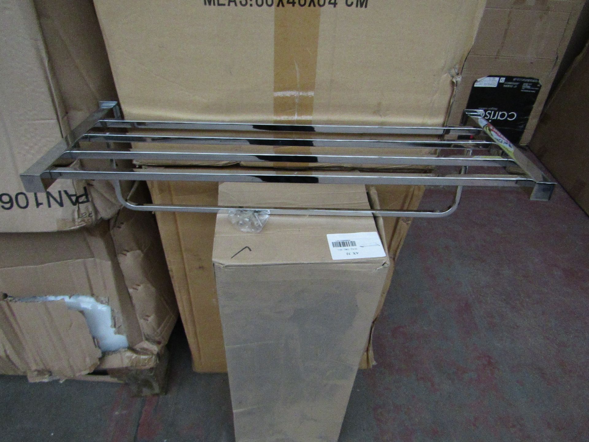 Triple towel rail in chrome, new and boxed.