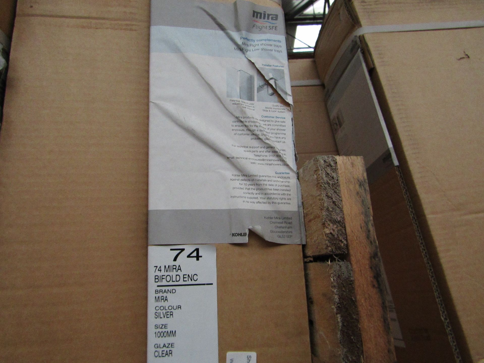 Mira 1000mm clear glaze pivot door enclosure, new and boxed. 108020