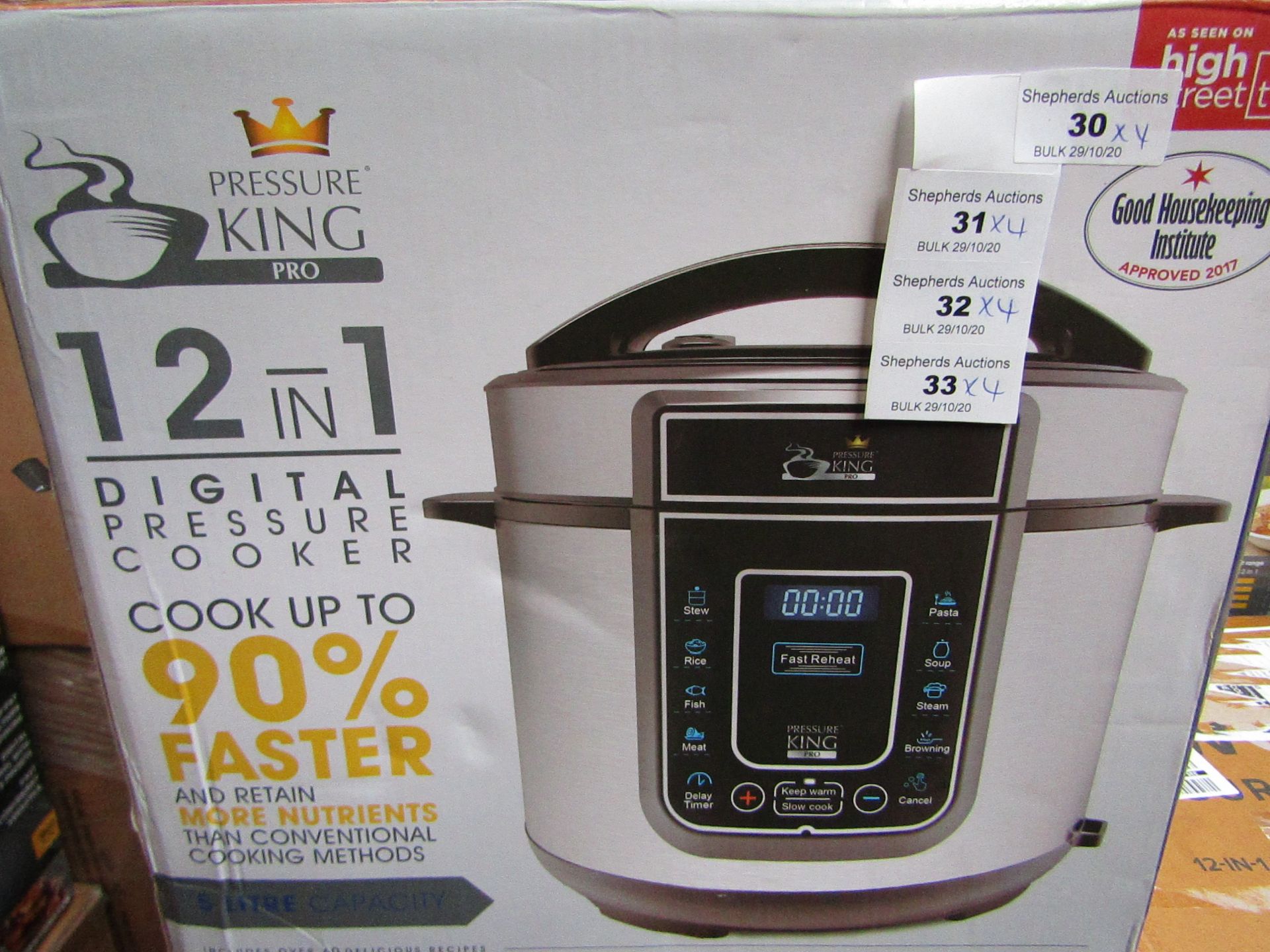 | 4X | PRESSURE KING PRO 12 IN 1 5LTR PRESSURE COOKER | UNCHECKED AND BOXED SOME MAY BE IN NON