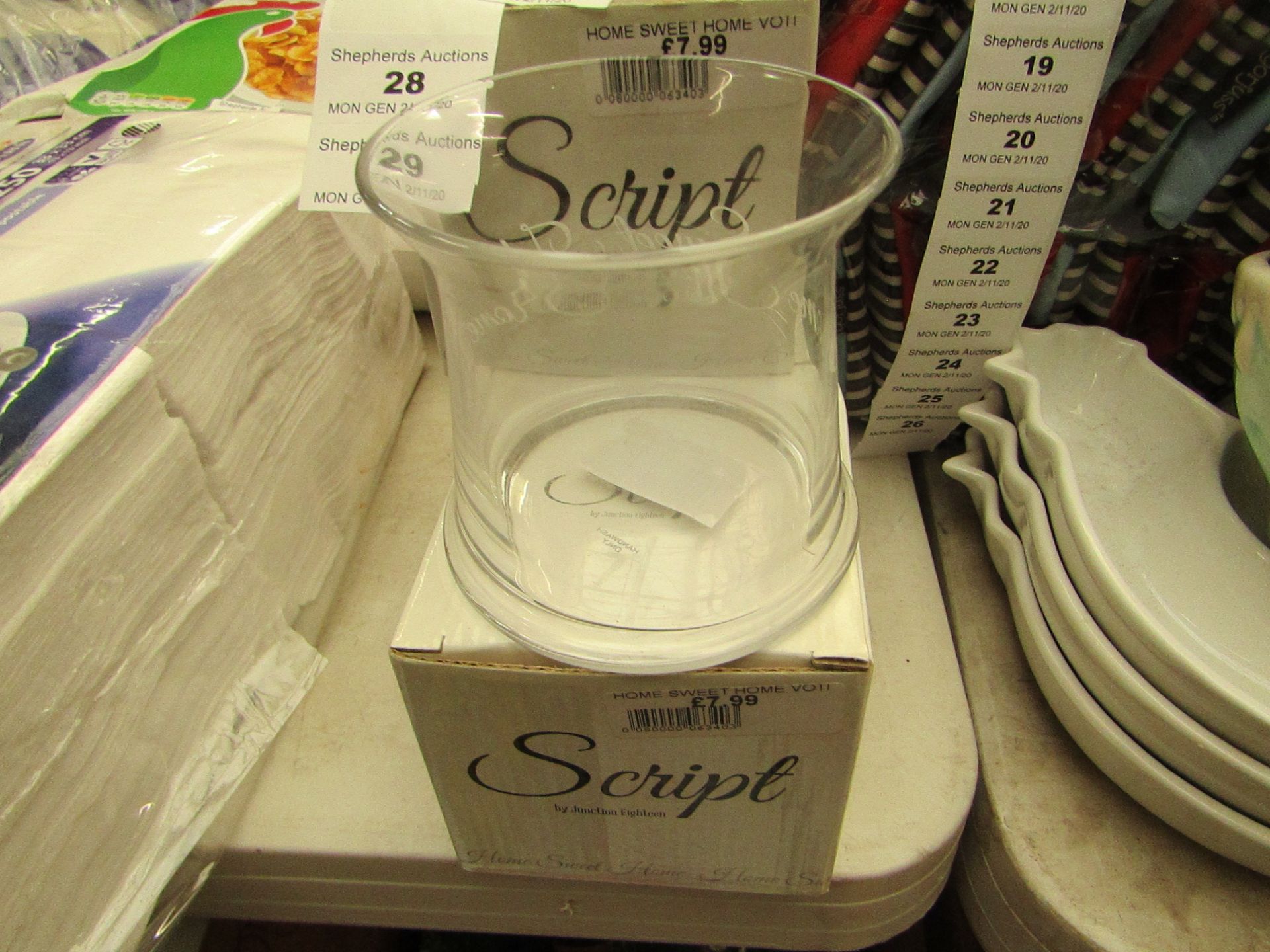 Script - Votive Home Sweet Home Glass Candle Holder - New & Boxed.