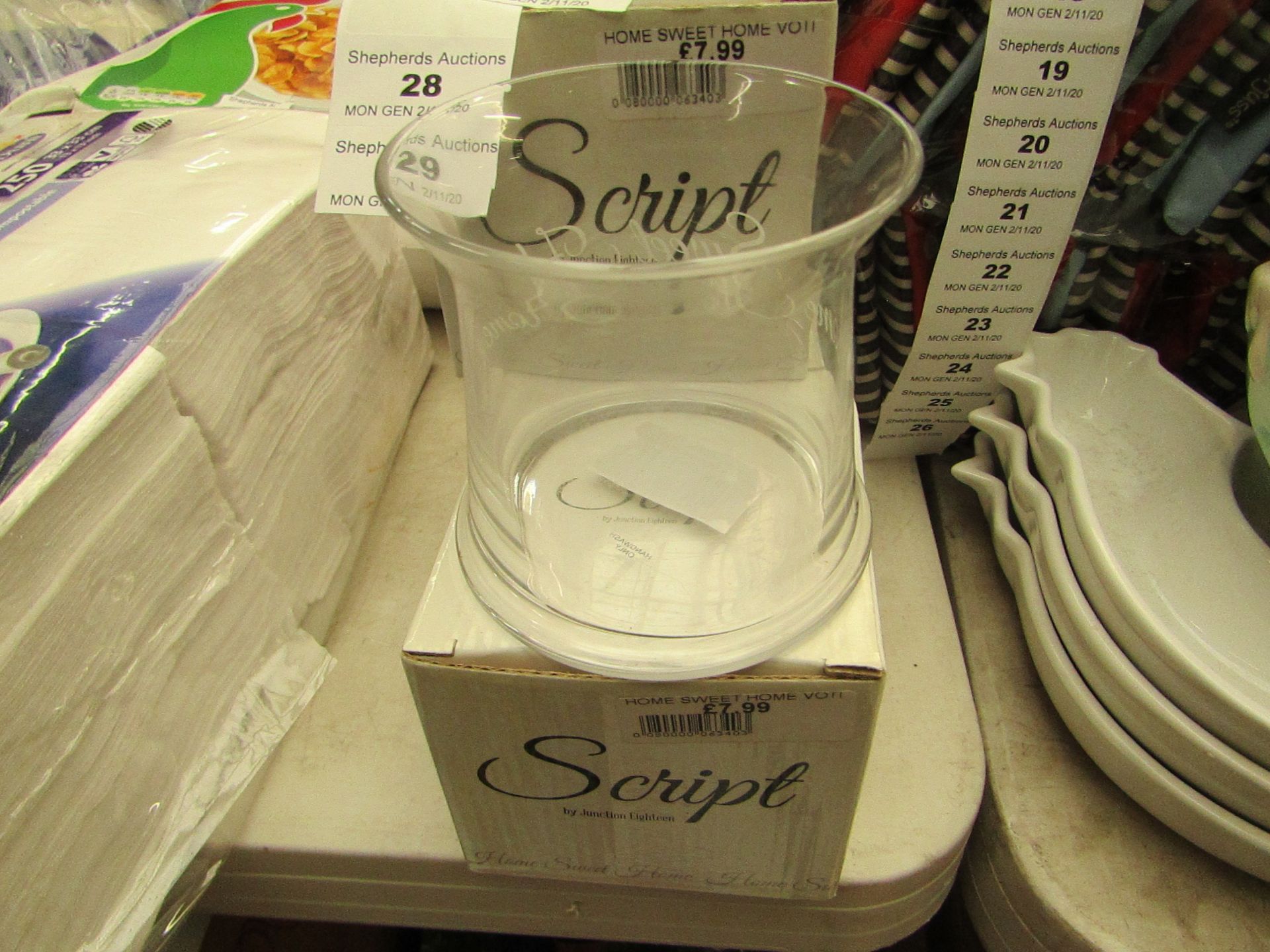 Script - Votive Home Sweet Home Glass Candle Holder - New & Boxed.