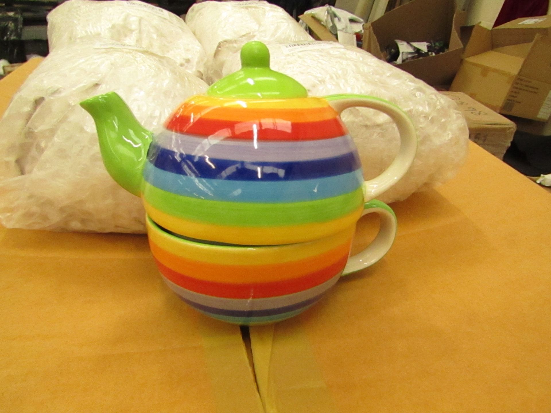 4 x Rainbow Design 1 Cup Teapots With Cups. New