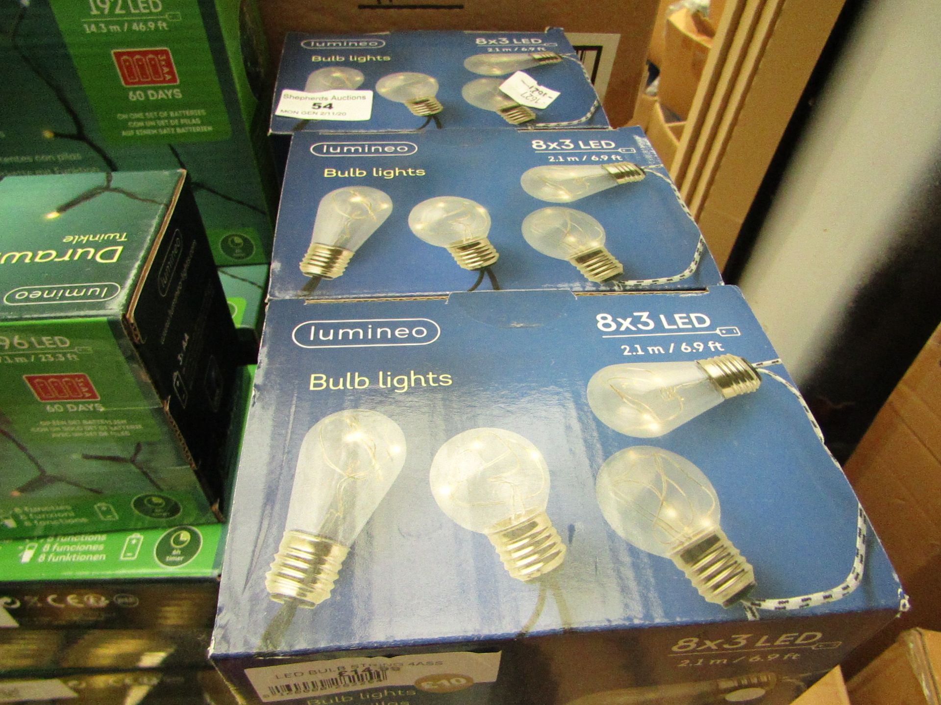 6x Lumineo - String Bulb Lights 8x3 LED 6.9Ft - (Battery Operated) - All Boxed.