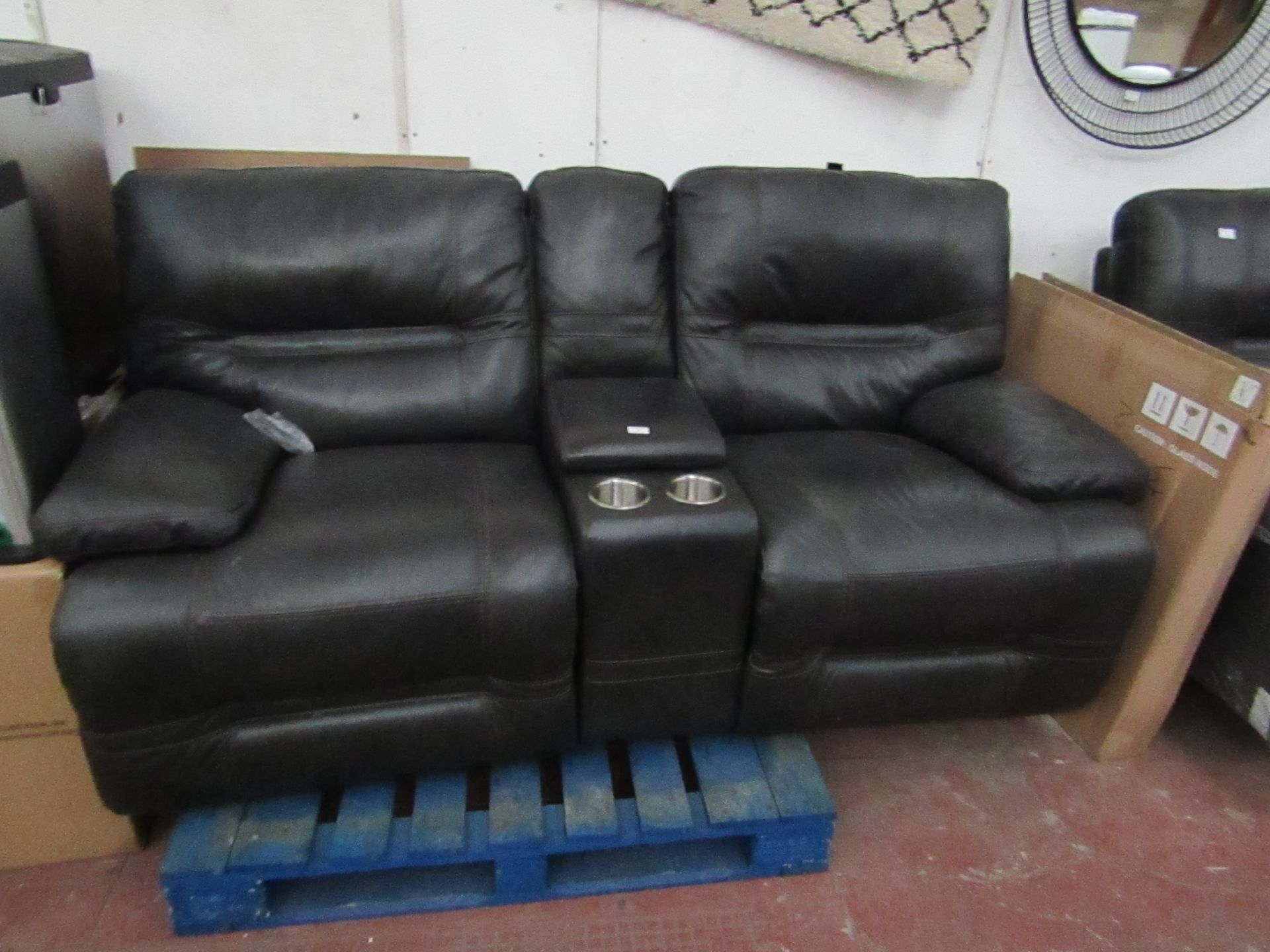 Costco Leather 2 seater electric reclining sofa seat with cup holders and storagecompartment with