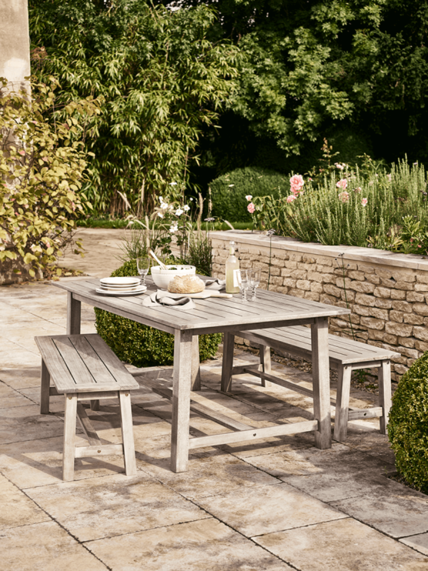| 1X | RAVELLO OUT DOOR DINING SET INCLUDES TABLE AND 2 BENCHES | UNCHECKED FOR COMPLETENESS AND