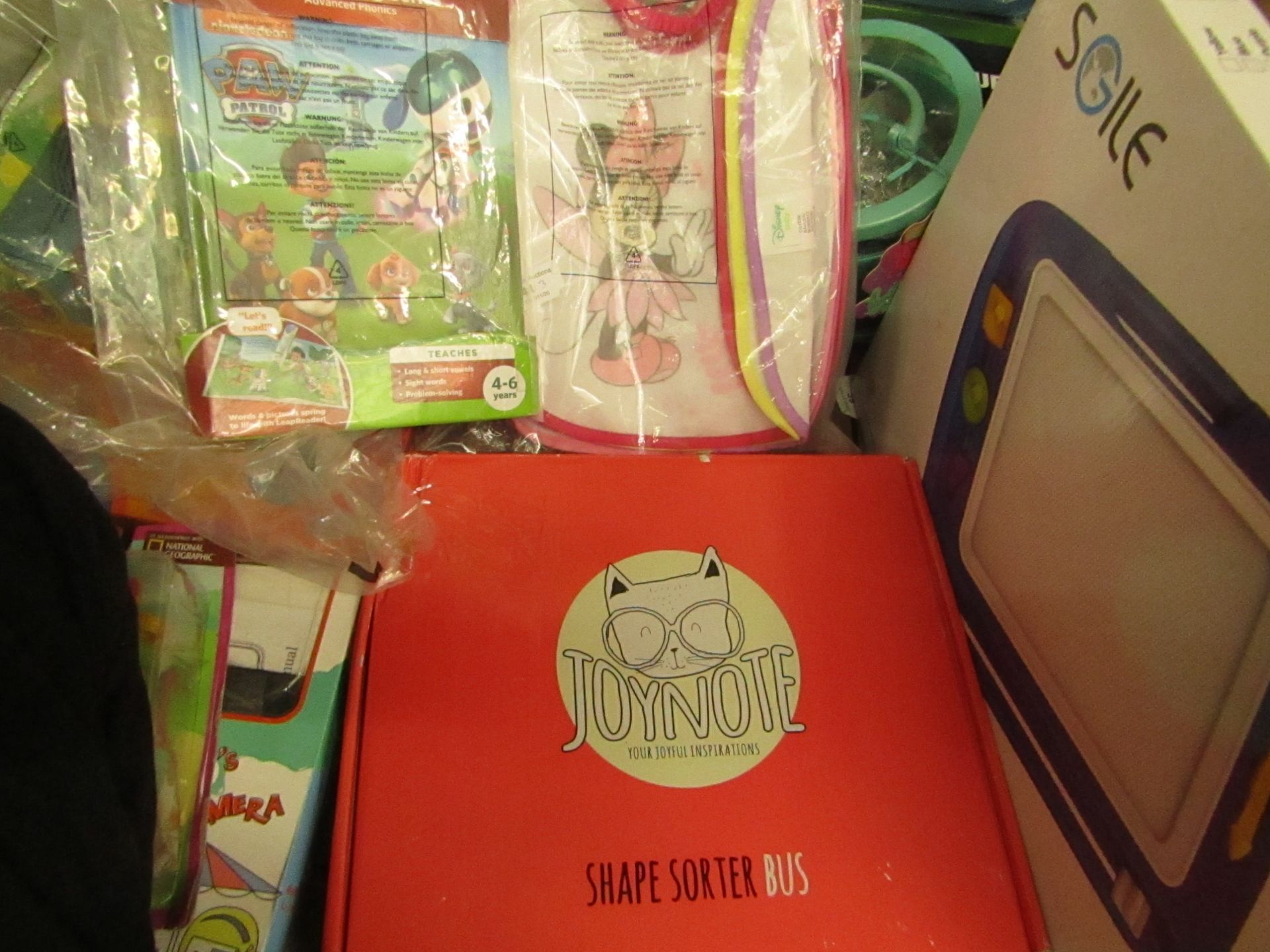 3 Items Being a Shape Sorter Bus,Paw Patrol Educational Book & 7 x Baby Bibs. All unused
