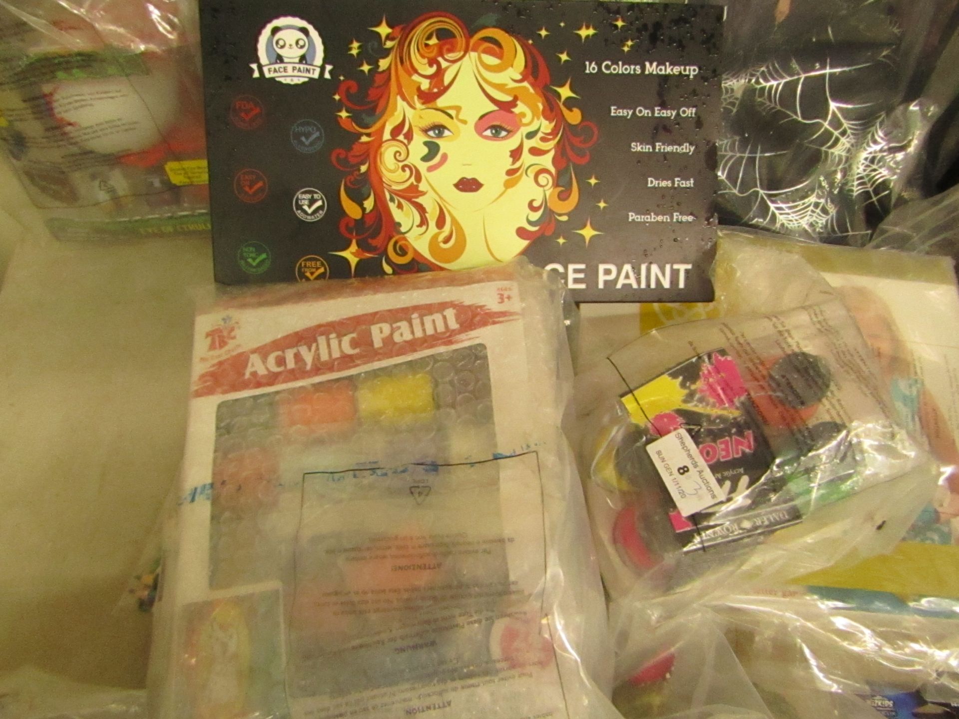 3 Items Being a Neon paint Set, Acrylic Paint Set & a 16 PC Face Paint set.