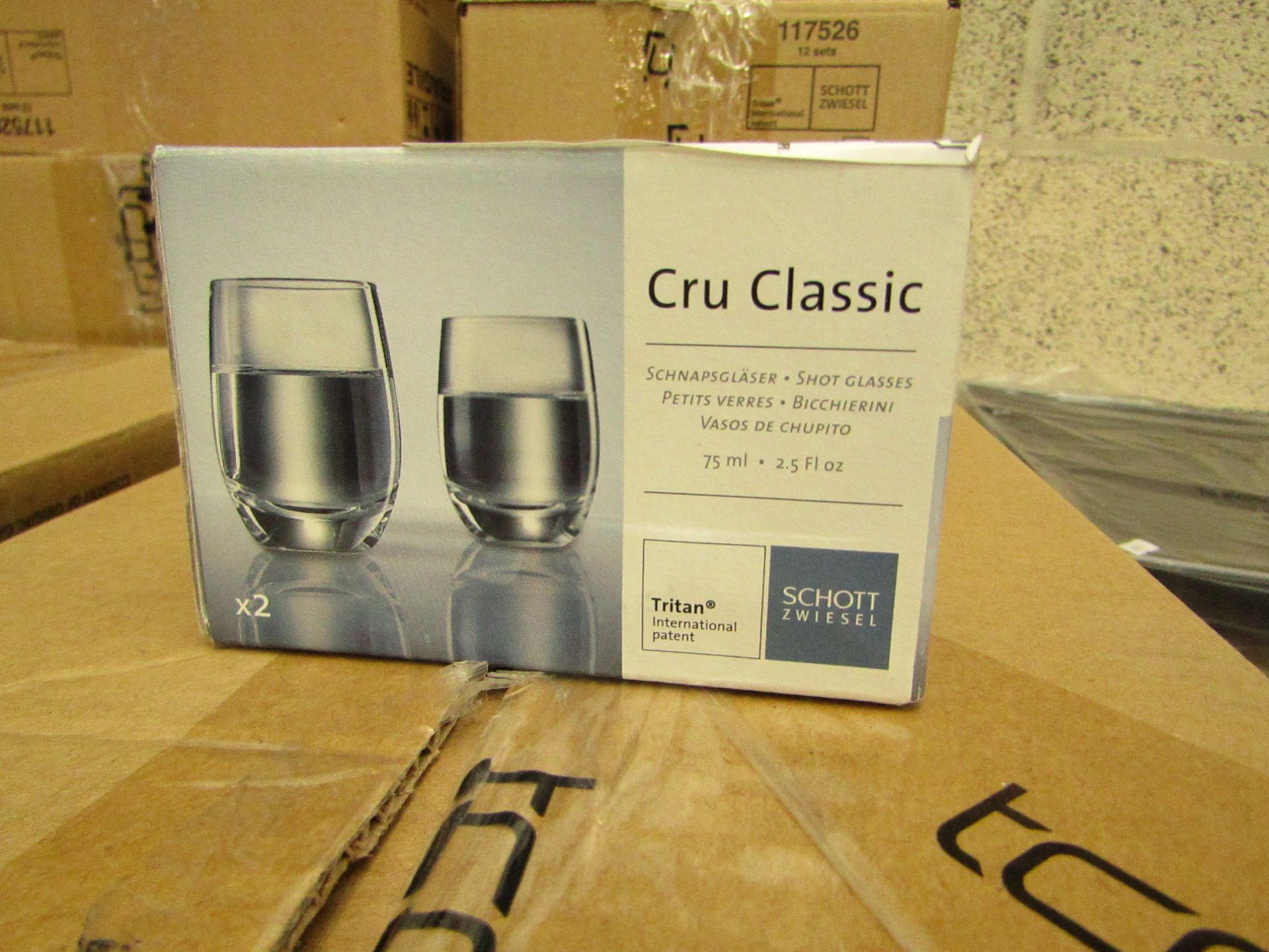 12x Sets of 2 Schott Zwiesel Cru Classic shot glasses, new.