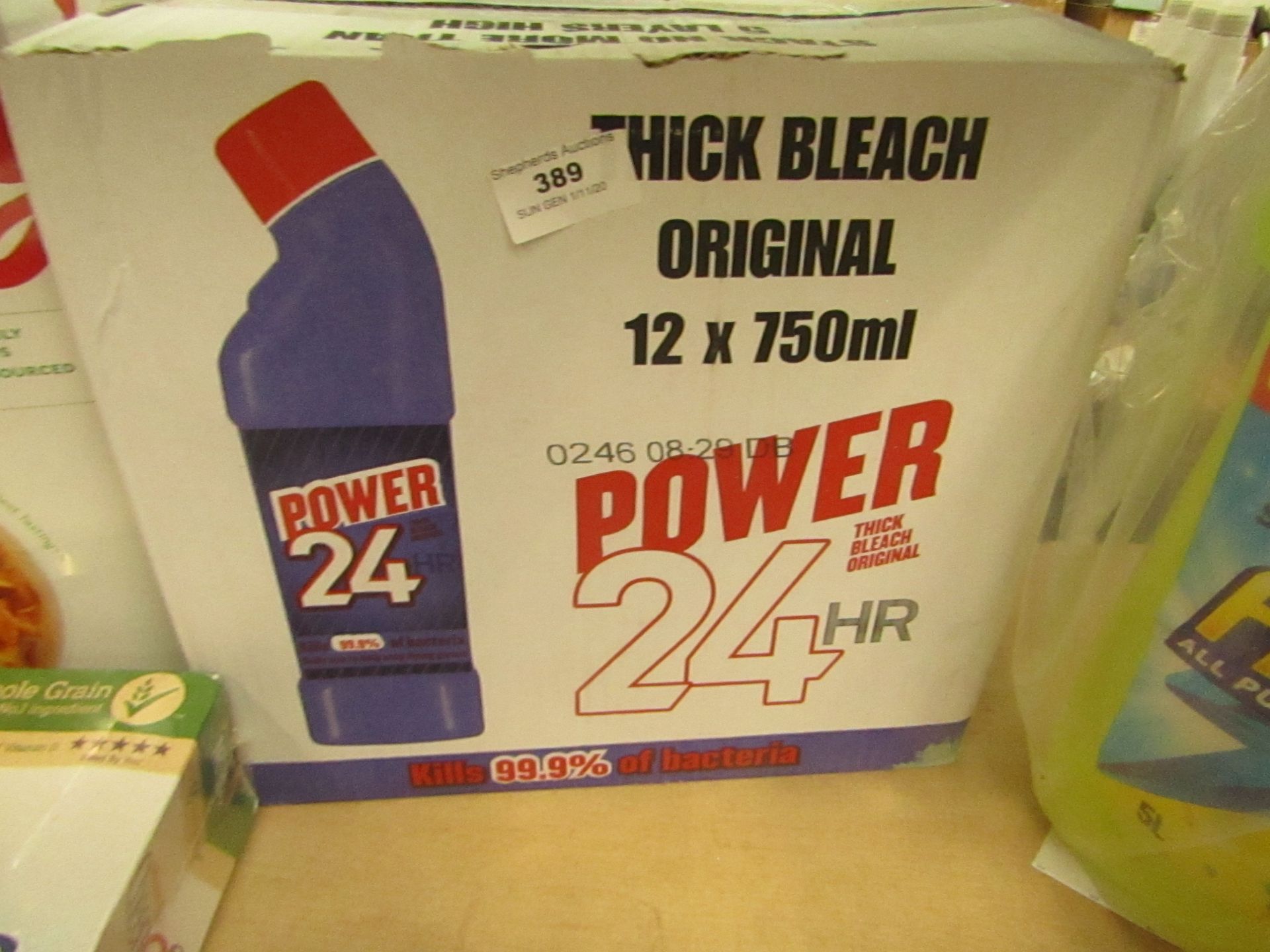 Box of approx 12 750ml bottles of power 24 Bleach