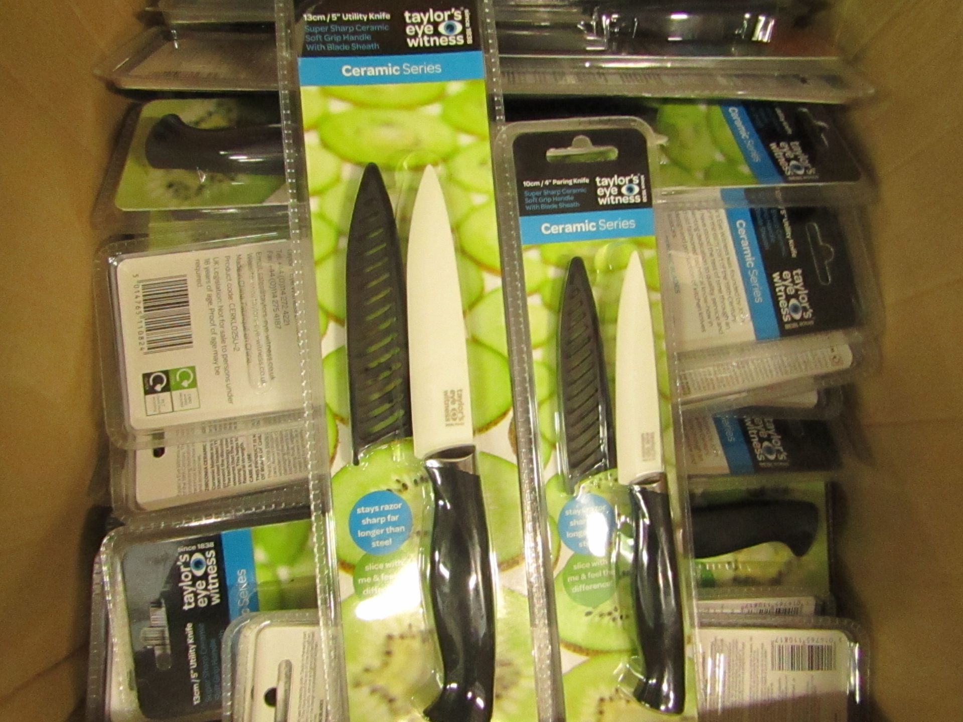 2 x Taylors Eye Witness Ceramic Knives. 13cm Utility Knife & 10cm Paring Knife. New & Packaged