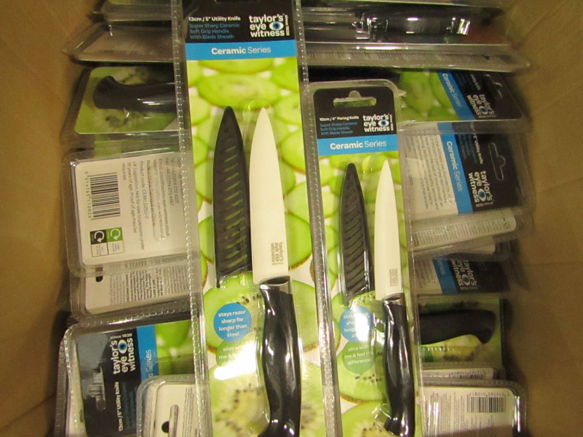 2 x Taylors Eye Witness Ceramic Knives. 13cm Utility Knife & 10cm Paring Knife. New & Packaged