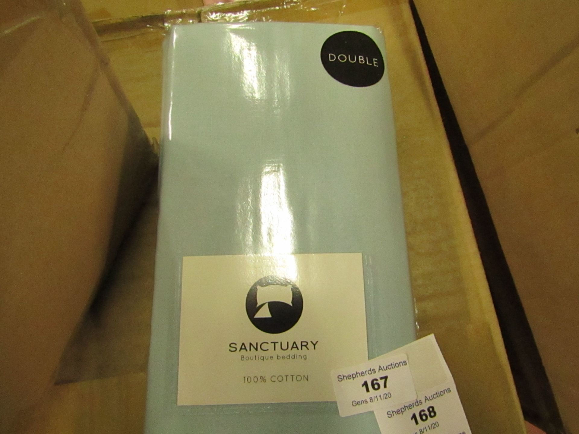 Sanctuary Double Duck Egg Fitted Sheet. New & Packaged