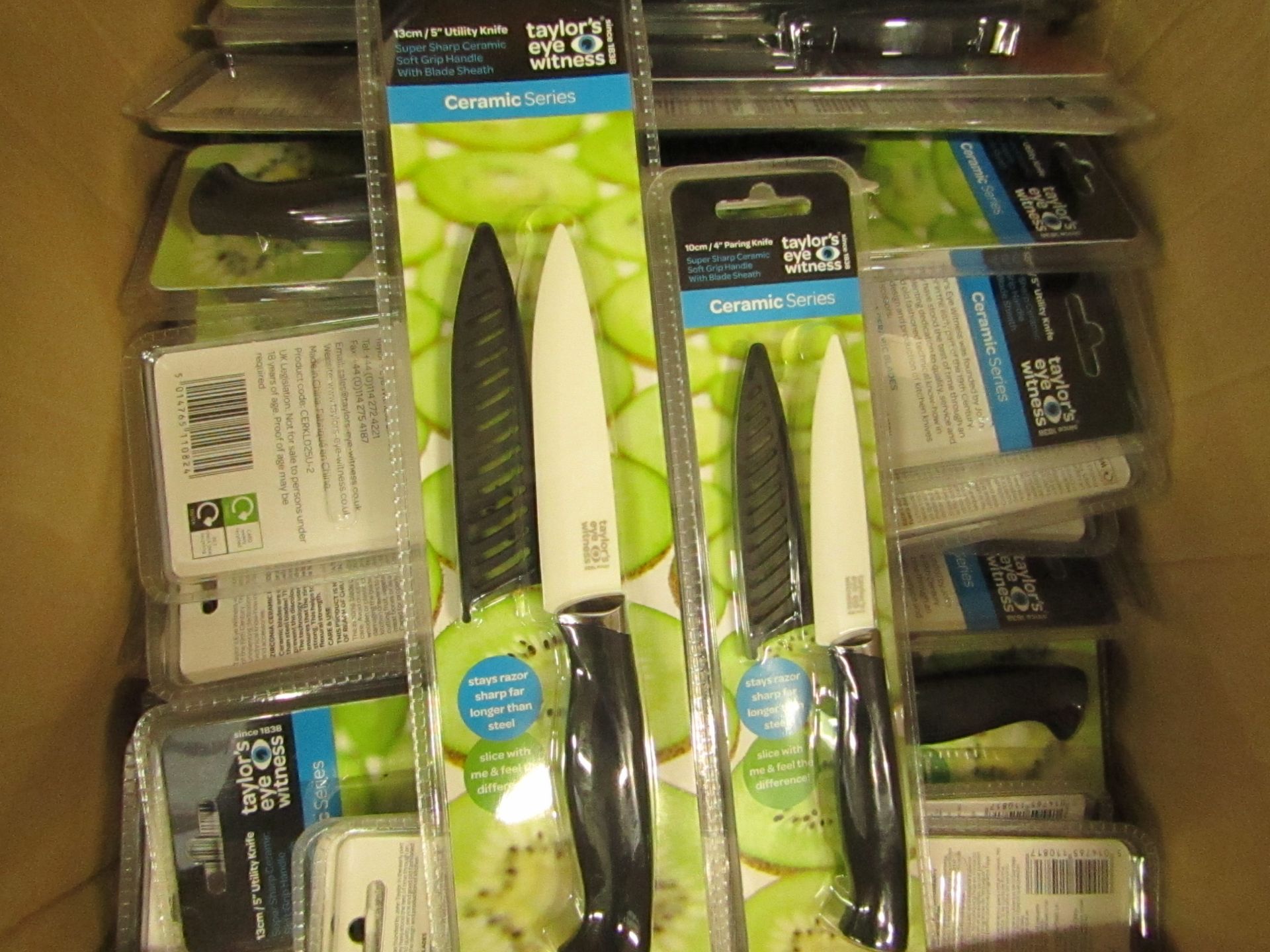 2 x Taylors Eye Witness Ceramic Knives. 13cm Utility Knife & 10cm Paring Knife. New & Packaged